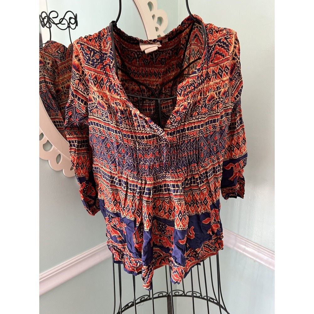 ANTHROPOLOGY VANESSA VIRGINIA Amber‎ BOHO TOP SIZE S frocked flowy blouse